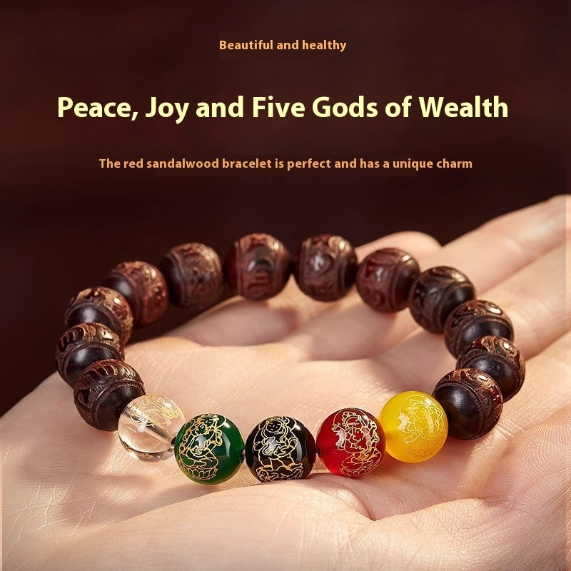 Pterocarpus Santalinus Carved Six-character Buddha Beads Bracelet