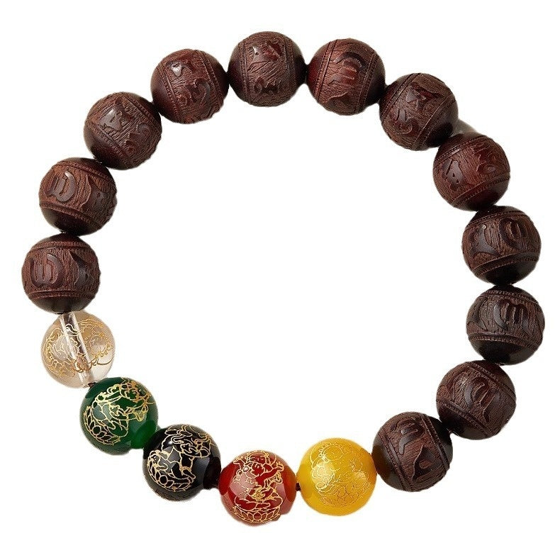 Pterocarpus Santalinus Carved Six-character Buddha Beads Bracelet