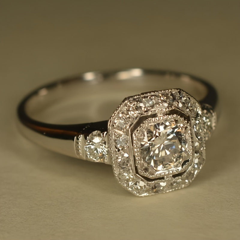 Gorgeous Square Spot Drill Platinum-plated Ring