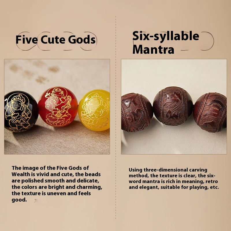 Pterocarpus Santalinus Carved Six-character Buddha Beads Bracelet